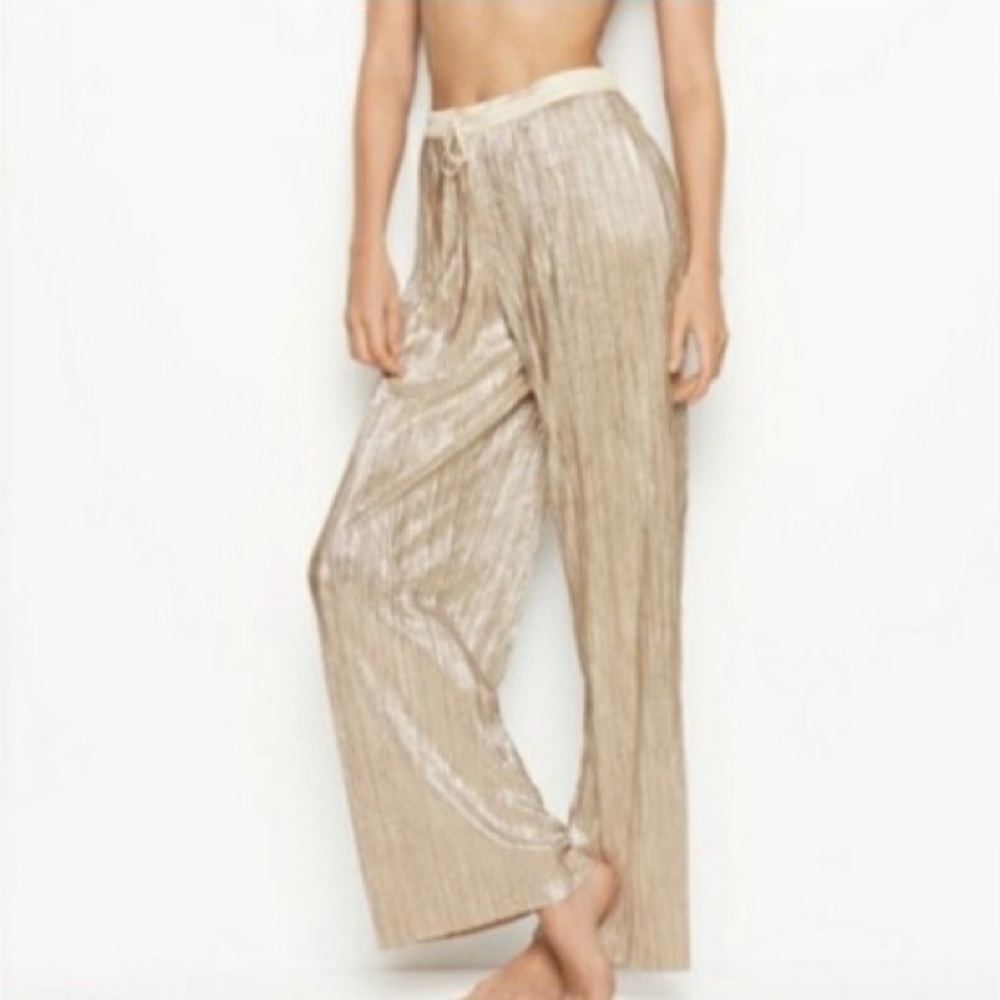 Victorias Secret Shiny Gold Pleated Lounge Pants Women Medium | Glam Maximalist